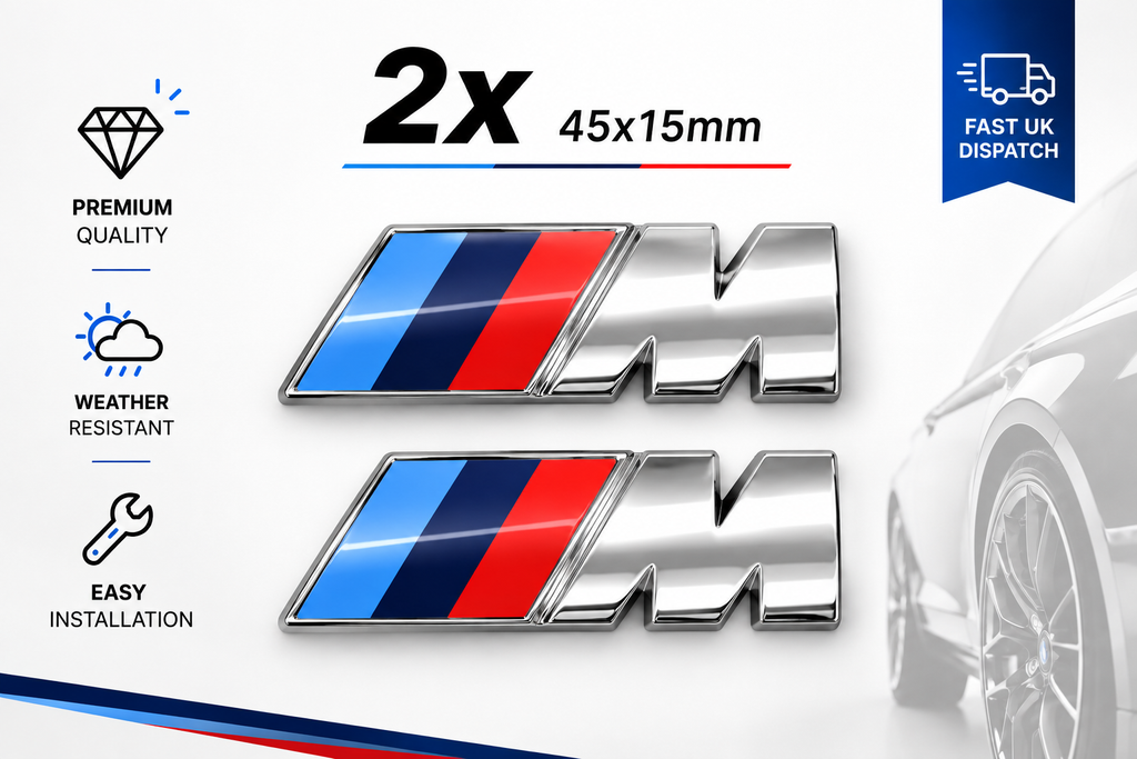 2x BMW M Sport Emblem Chrome Silver Sticker Side Wing Fender Badge 45x15mm