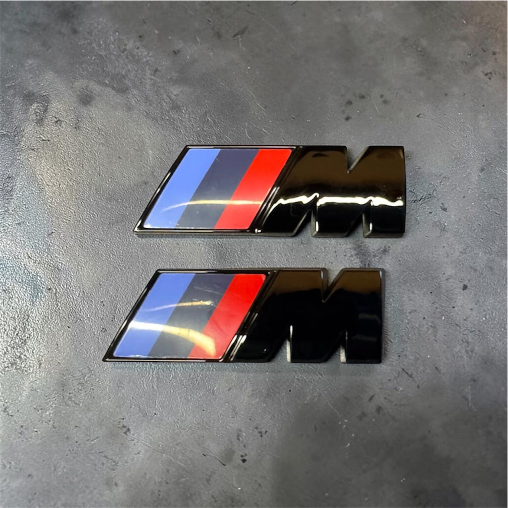2x BMW M Sport Emblem Gloss Black Sticker Side Wing Fender Badge 45x15mm